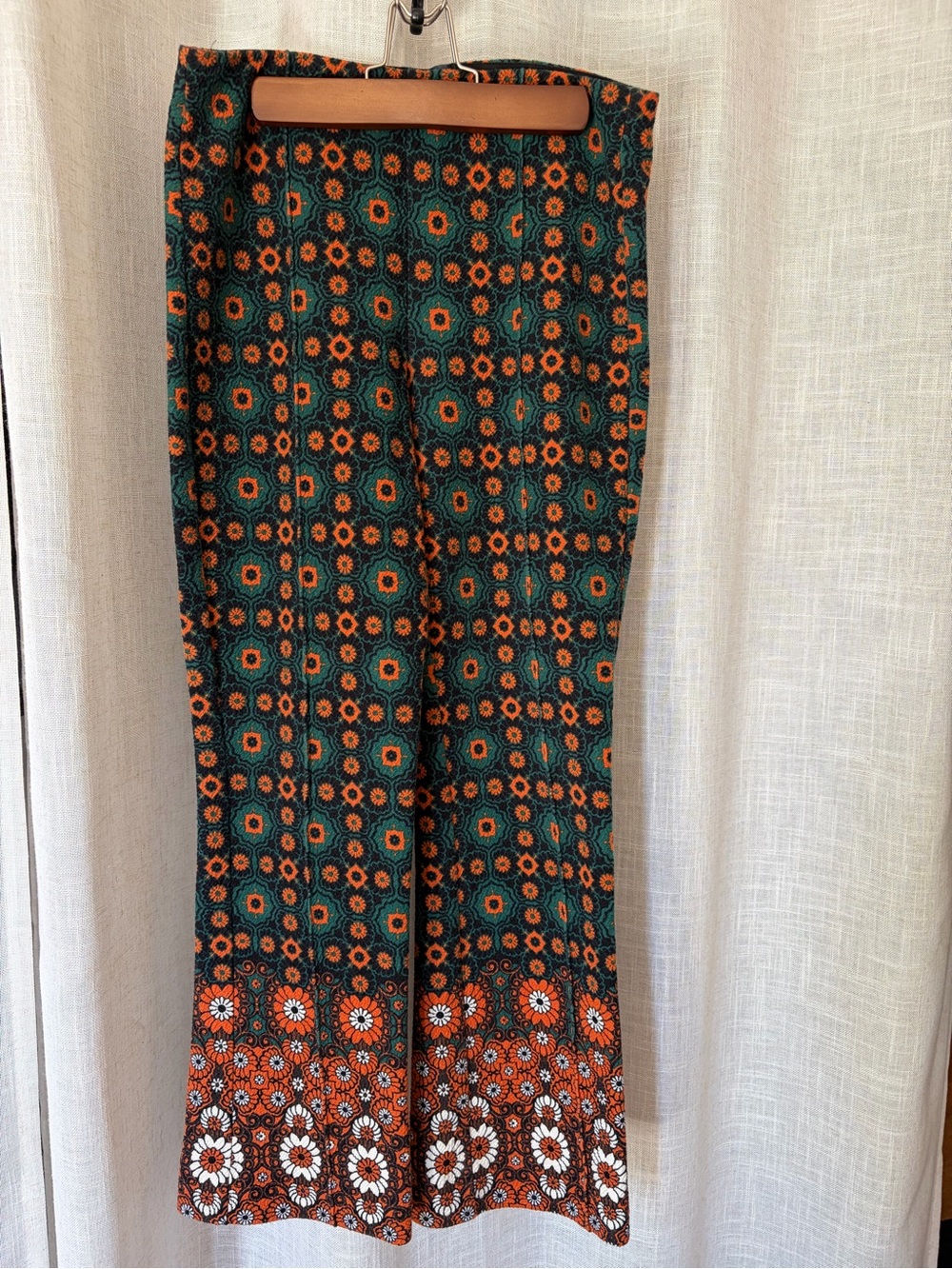 Maeve by Anthropologie Green and Orange Floral Flare Pants